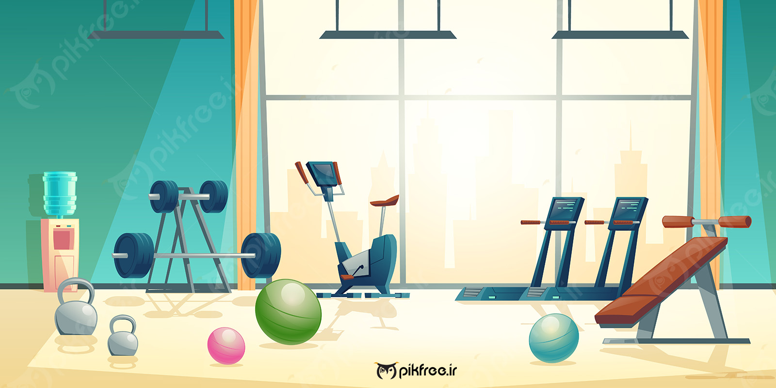 Vector-cartoon-background-of-gym-with-big-window-Pre